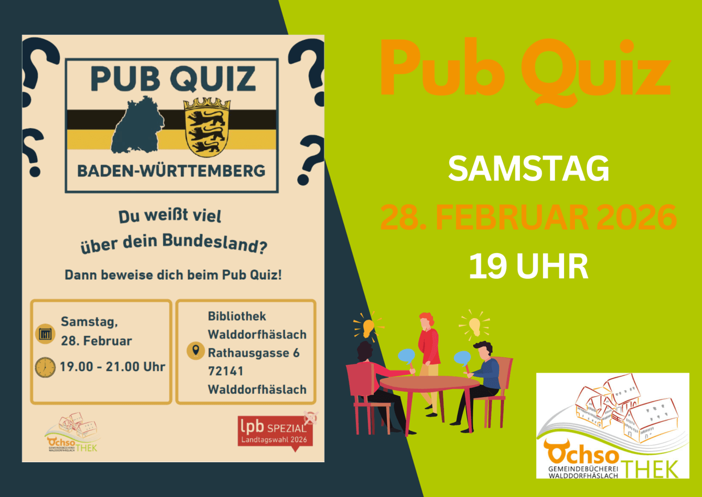 Plakat zur Veranstaltung PubQuiz am 28.02.2026